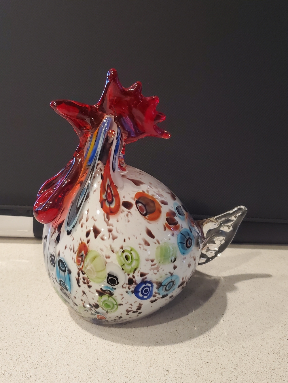 Hand-Blown Glass Rooster Sculpture in Multicolor
